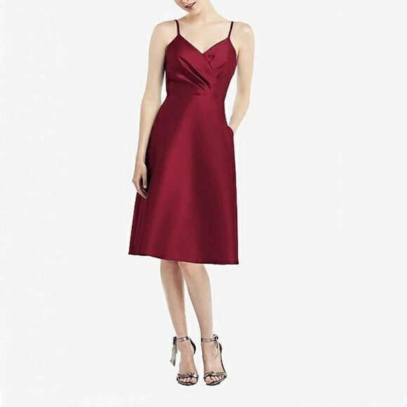NWT Alfred Sung Burgundy Red Faux Wrap Cocktail Dress‎ Size 8 - Picture 1 of 10
